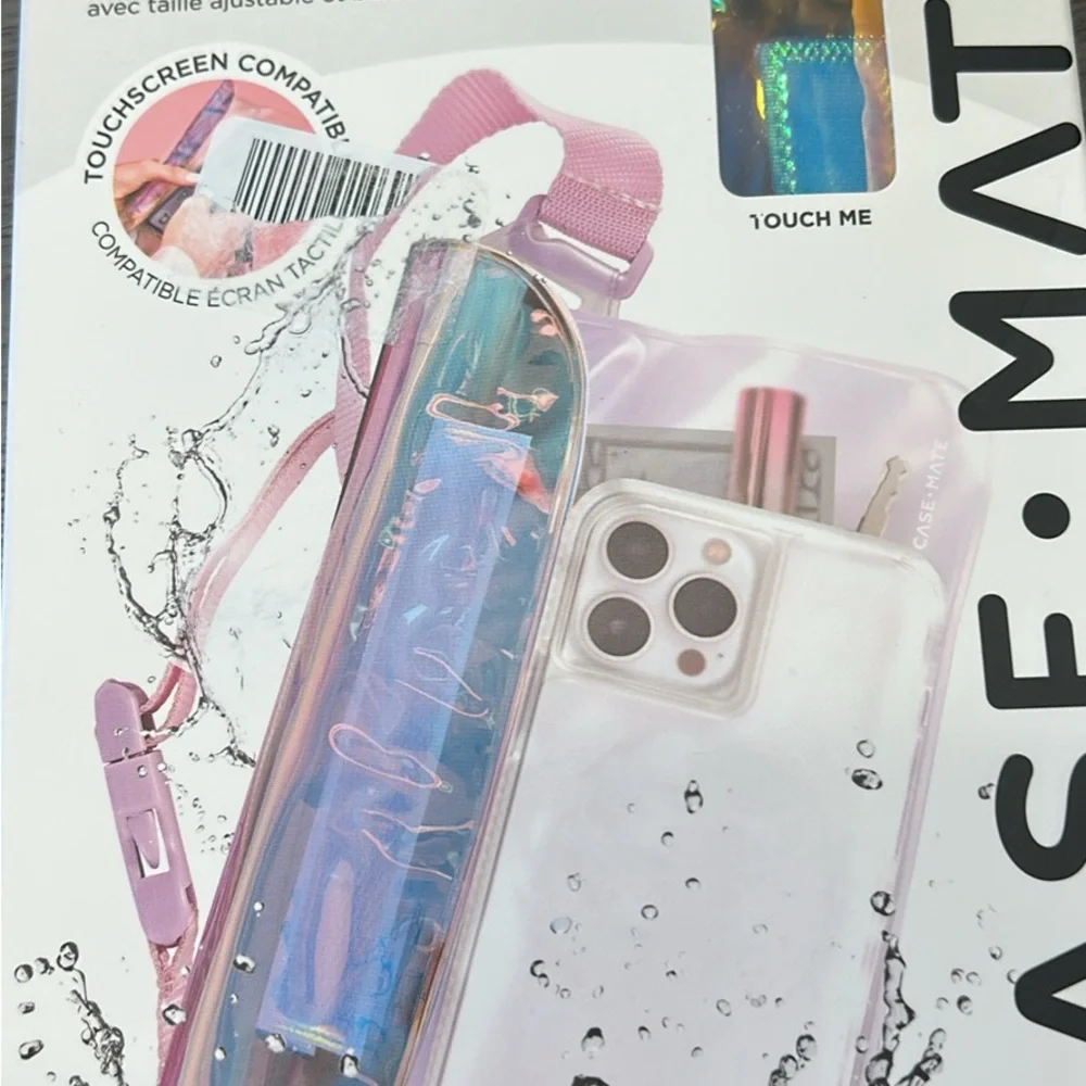 Pink Holographic Crossbody Phone Case with Clear Pocket
